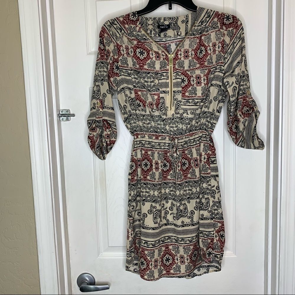 Rue 21 Printed 3/4 Length Sleeve Dress Size XS